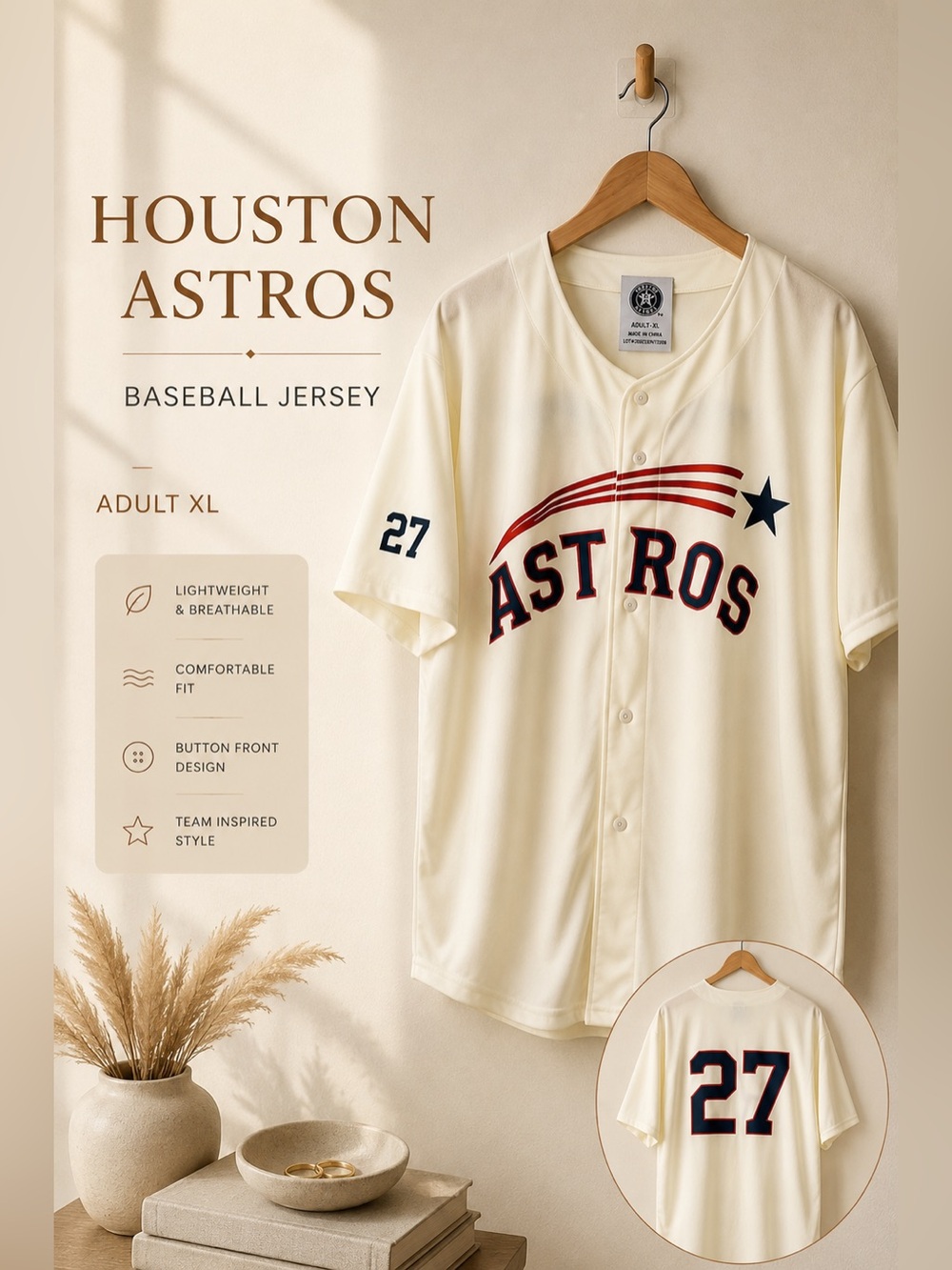 Houston Astros Button Front Baseball Jersey #27 Adult XL